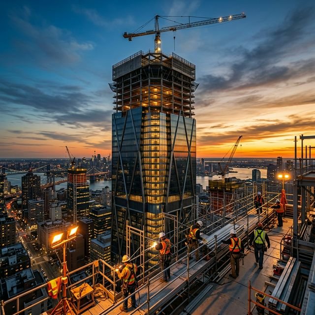Premium construction building at golden hour